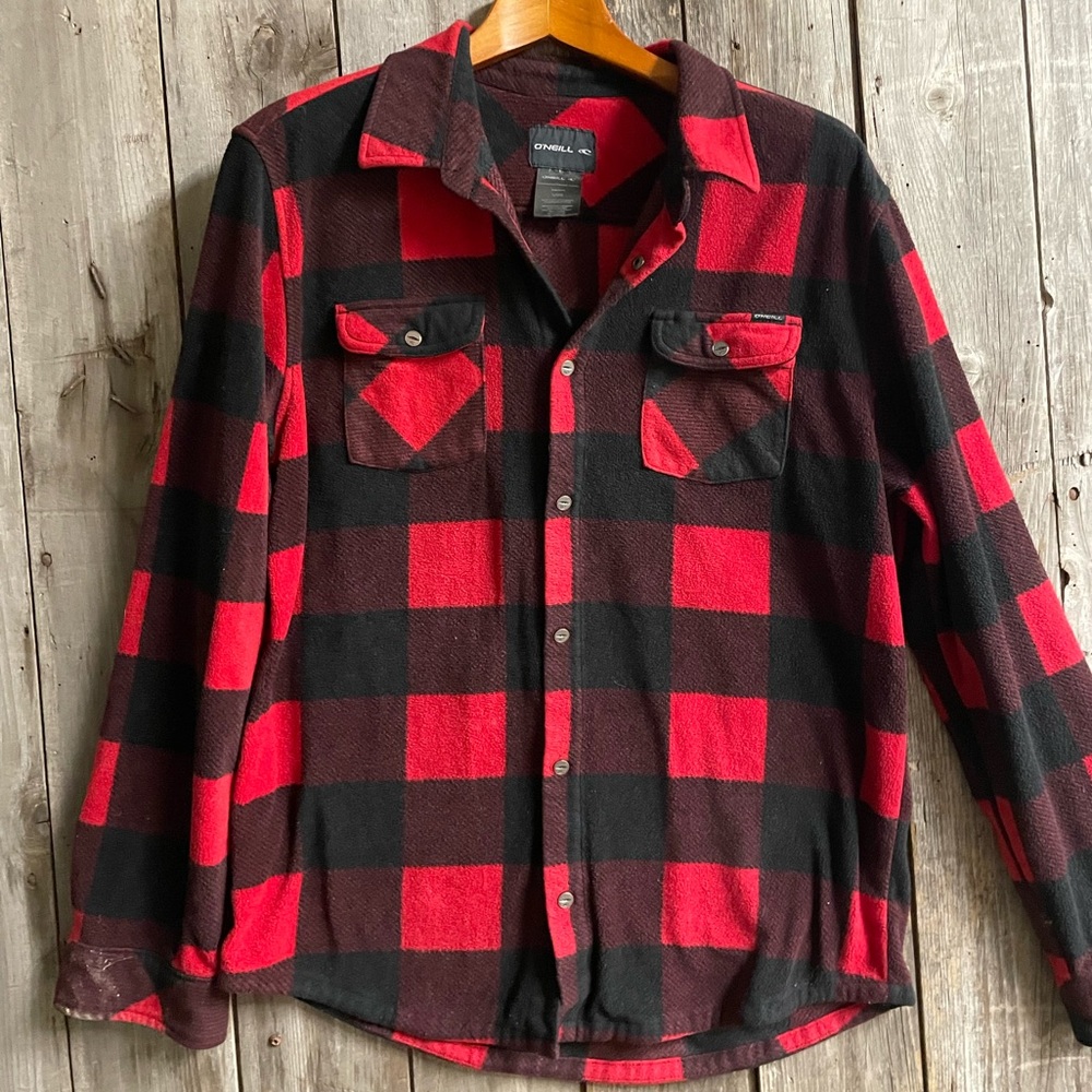 O’NEILL Red Checkered Flannel Shirt with snaps “buttons” - size large